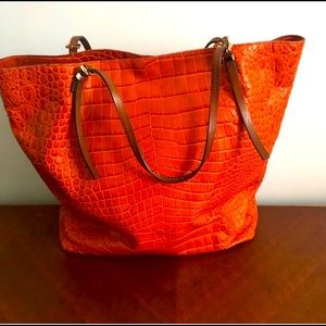 Michael Kors orange crocodile tote